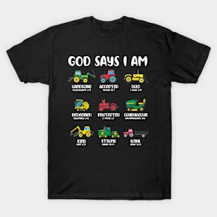 God says I am Farm Tractor Farming Gift men T-Shirt